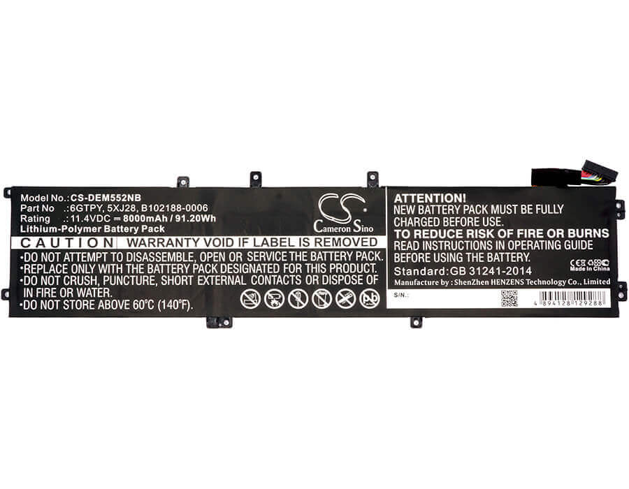 Notebook battery For Dell, Precision M5520, Xps 15 9560, Xps 15 9560 I7-7700 11.4v, 8000mah - 91.20wh Notebook, Laptop Cameron Sino Technology Limited