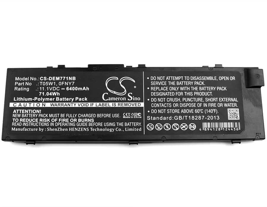 Battery For Dell, Precision M7710 11.1v, 6400mah - 71.04wh Notebook, Laptop Cameron Sino Technology Limited