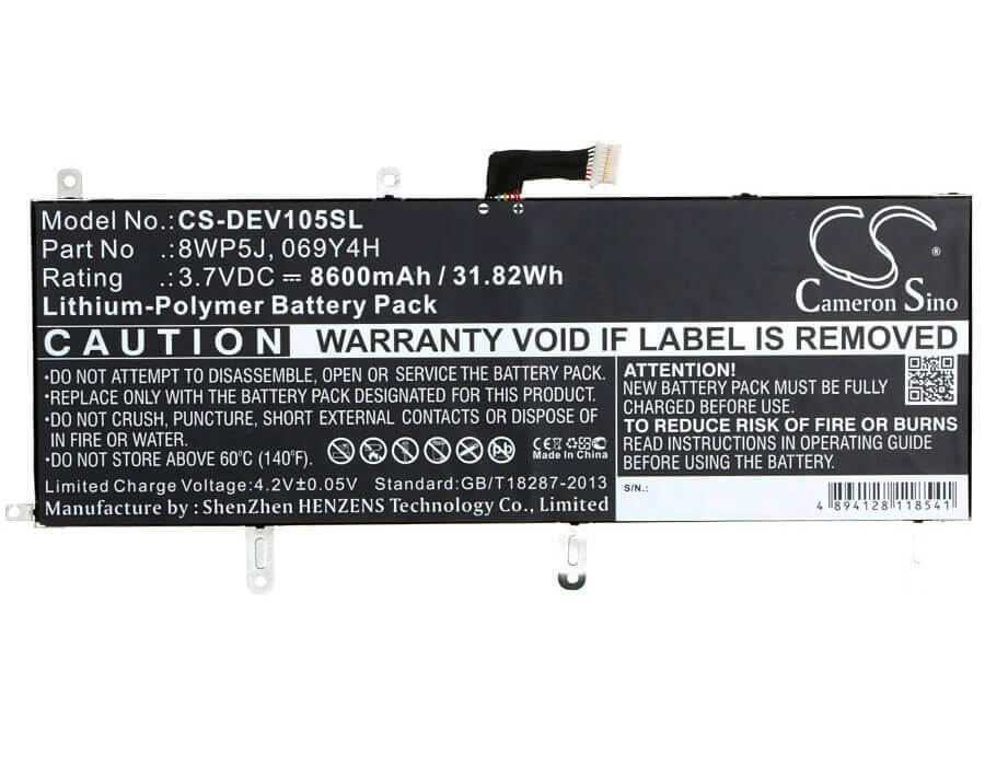 3.7V, Li-Polymer, 8600mAh, Tablet battery fits Dell, 069y4h, Venue 10 5000, Venue 10 5050, 31.82Wh Tablet Cameron Sino Technology Limited (Suspended)