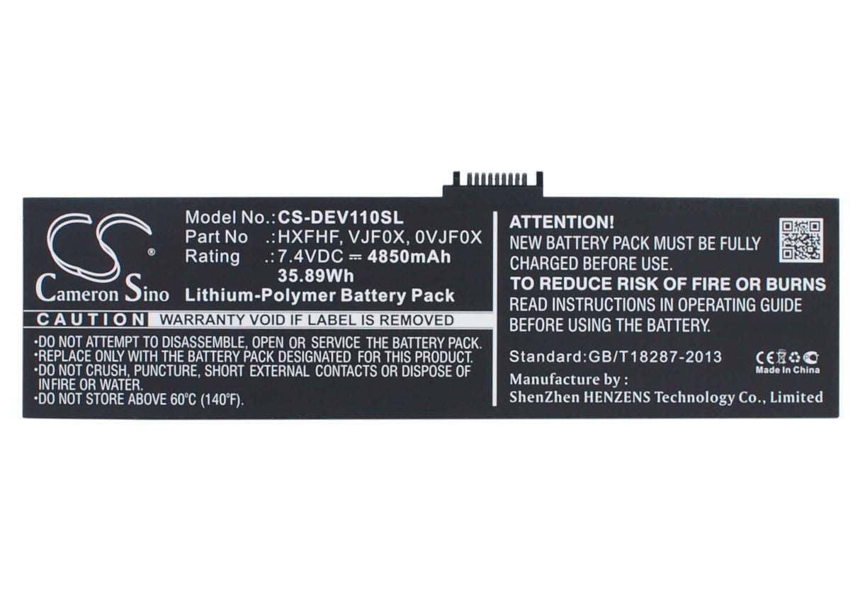 7.4V, Li-Polymer, 4850mAh, Tablet battery fits Dell, 0vjf0x, Pro11i-2501blk, V11p7130, 35.89Wh Tablet Cameron Sino Technology Limited