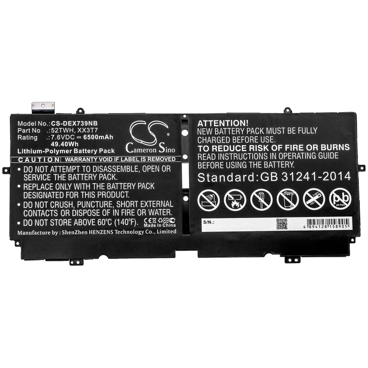 Battery For Dell, Xps 13 7390 7.6v, 6500mah - 49.40wh Notebook, Laptop Cameron Sino Technology Limited