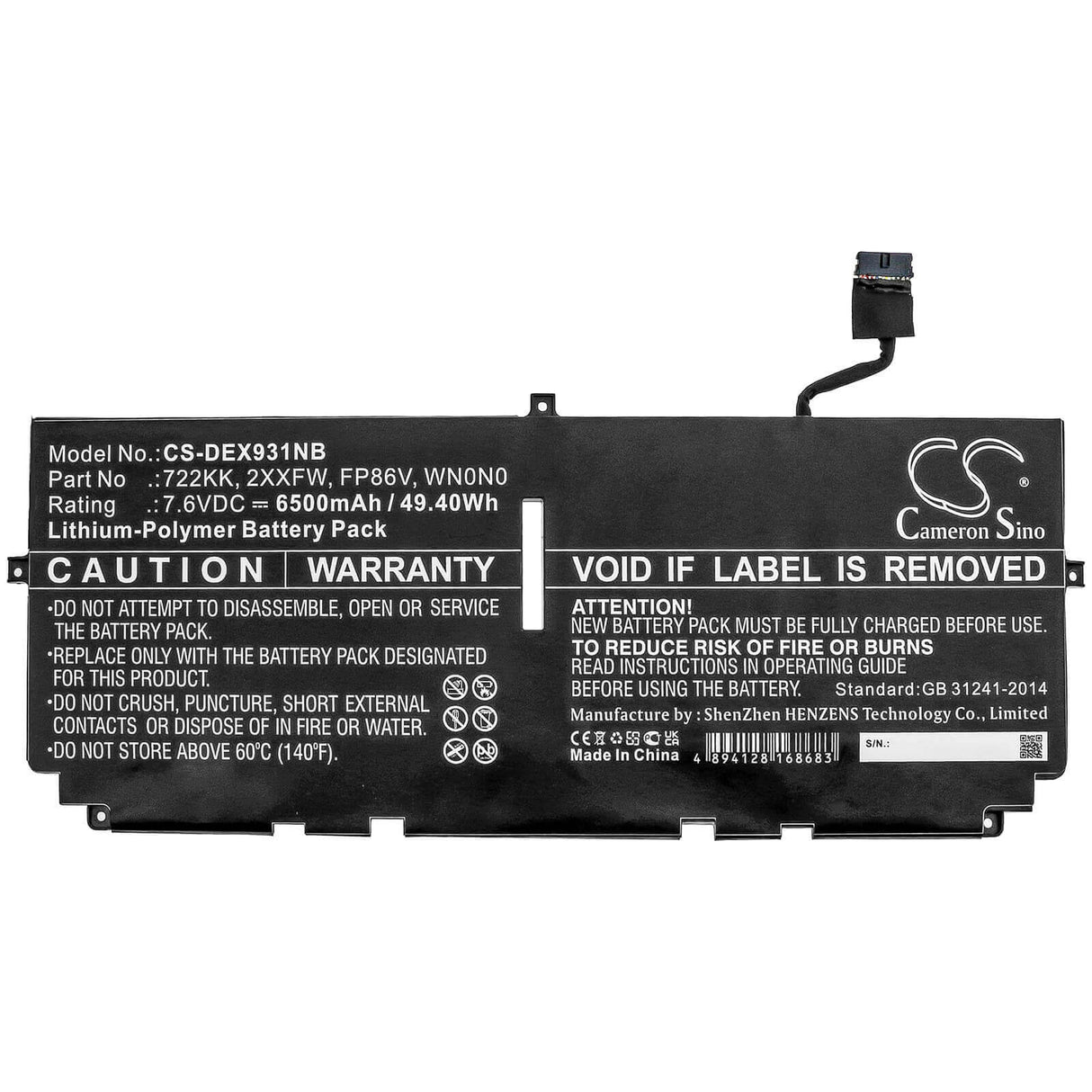 Battery For Dell, Xps 13 9300, Xps 13 9300 2020, Xps 13 9300 I5 Fhd 7.6v, 6500mah - 49.40wh Notebook, Laptop Cameron Sino Technology Limited