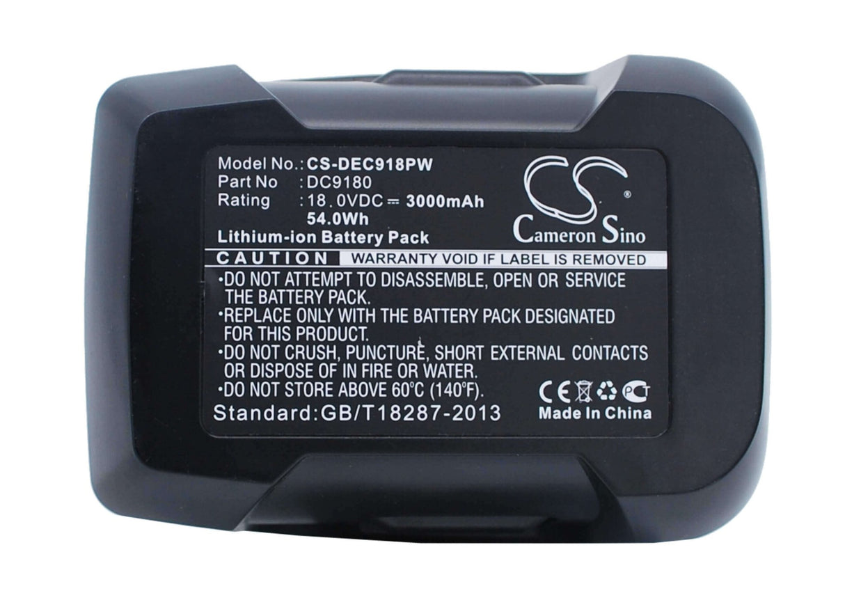18.0V, Li-ion, 3000mAh, Power Tools battery fits Dewalt, Dc9180, Dcd925, Dcd925b2, 54Wh Power Tools Cameron Sino Technology Limited (Power Tools)