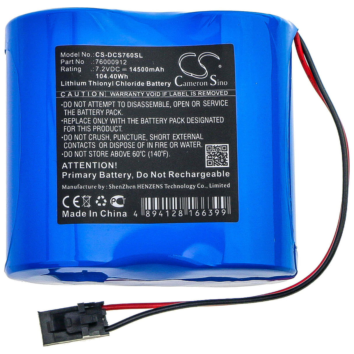 7.2V, Li-SOCl2, 14500mAh, Equipment battery fits Digi, 76000912, Connect Sensor+, 104.4Wh Equipment, Survey, Test Cameron Sino Technology Limited (Dangerous Goods)