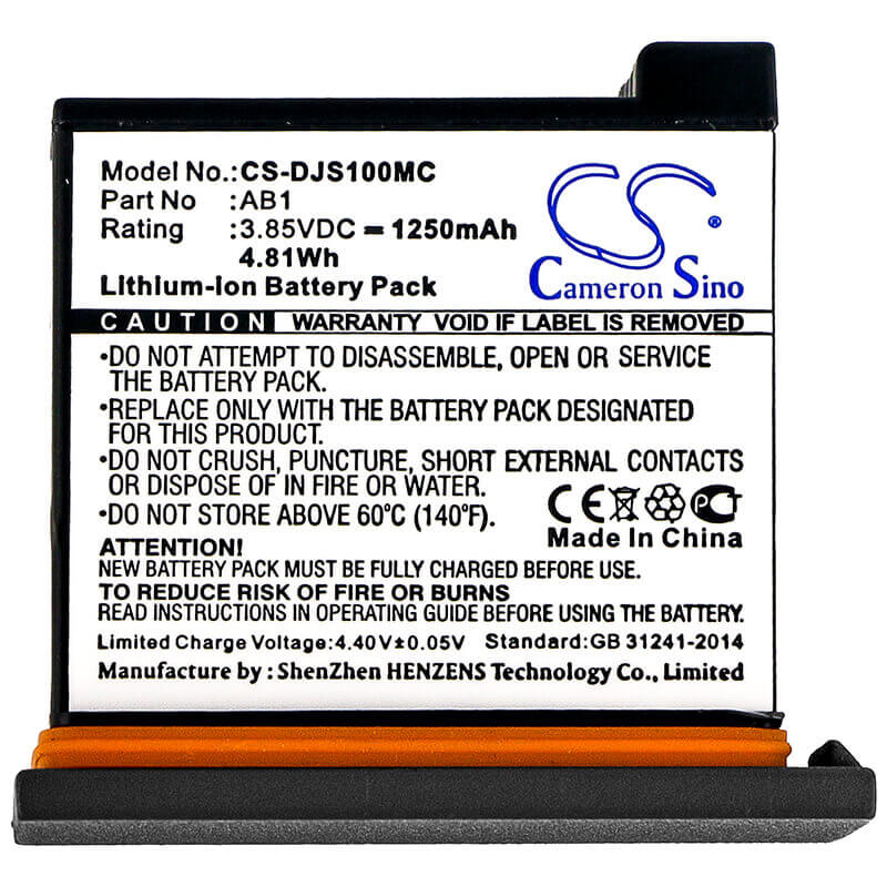 3.85V, Li-ion, 1250mAh, Camera battery fits Dji, Ab1, Osmo Action, 4.8125Wh Camera Cameron Sino Technology Limited (Camera)
