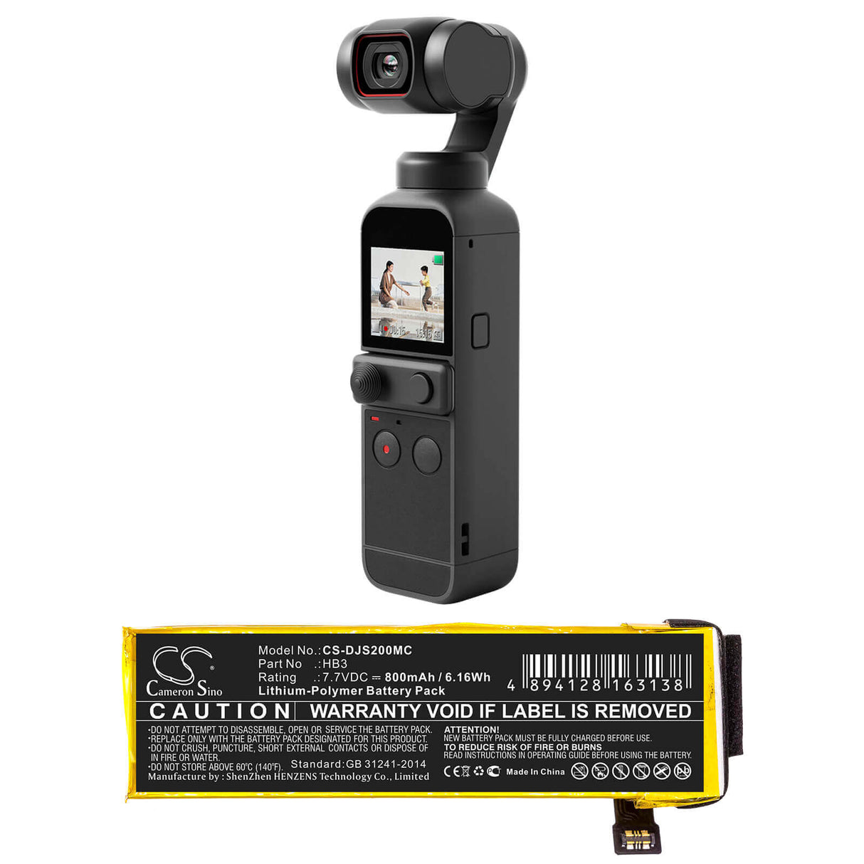 7.7V, Li-Polymer, 800mAh, Camera battery fits Dji, Hb3, Osmo Pocket, Osmo Pocket 2, 6.16Wh Camera Cameron Sino Technology Limited (Camera)