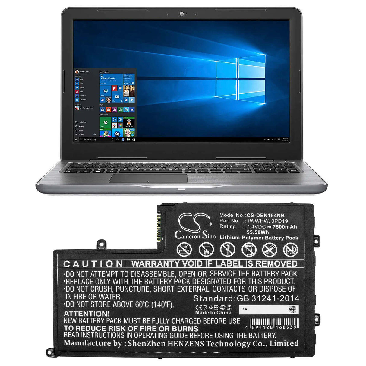 Battery For Dll, Ins14md-1328r, Ins14md-1328s, Ins14md-1528r 7.4v, 7500mah - 55.50wh Notebook, Laptop Cameron Sino Technology Limited