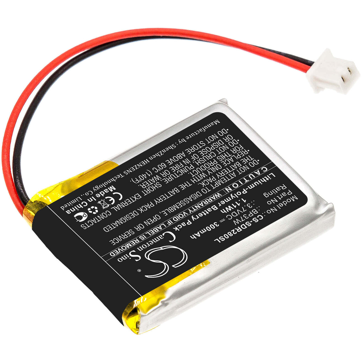 3,7V, Li-Polymer, 300mAh, Batterie de collier pour chien compatible avec Dogtra, Bp37w, Récepteur 280c, Récepteur 282c, 1,11Wh Collier pour chien Cameron Sino Technology Limited