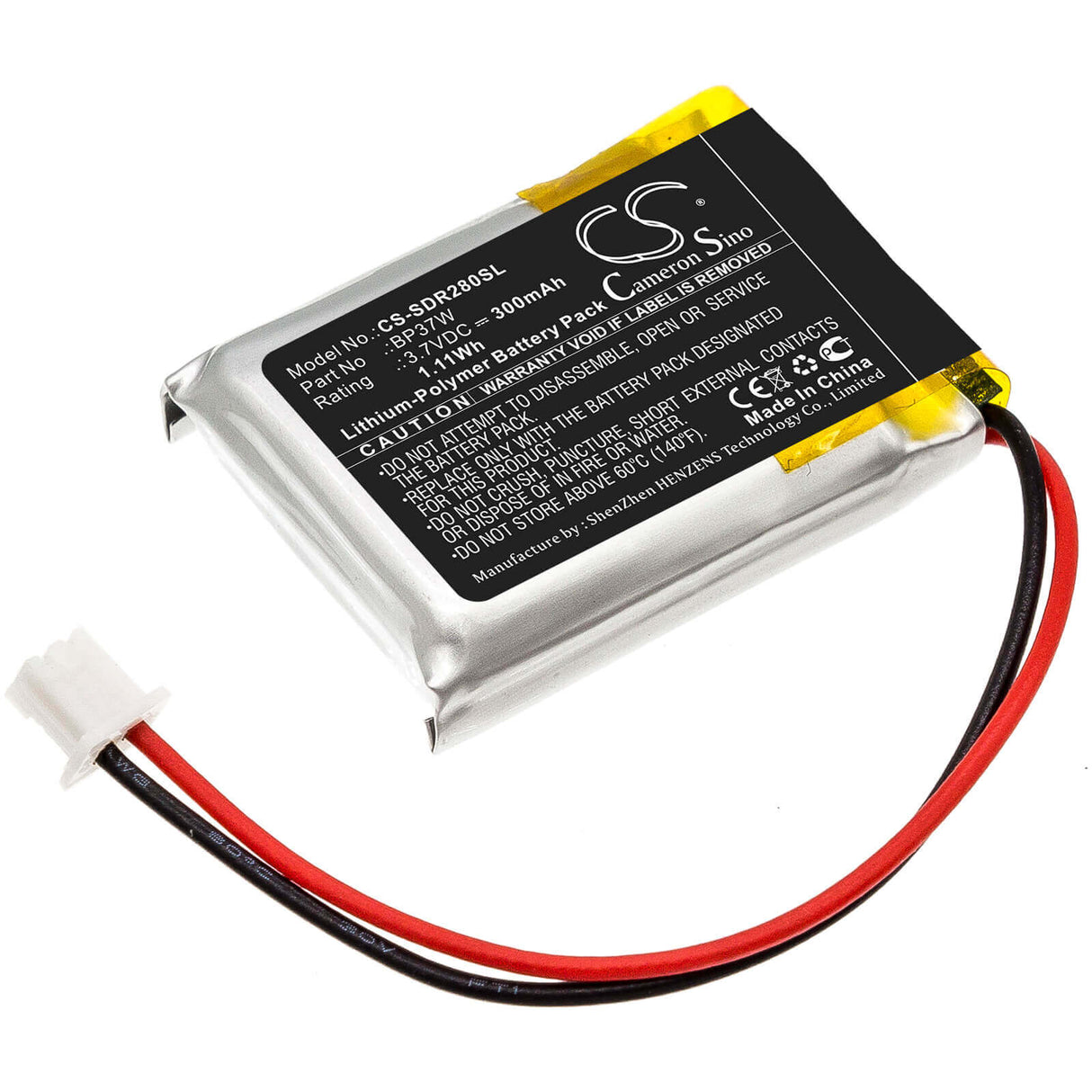 3,7V, Li-Polymer, 300mAh, Batterie de collier pour chien compatible avec Dogtra, Bp37w, Récepteur 280c, Récepteur 282c, 1,11Wh Collier pour chien Cameron Sino Technology Limited
