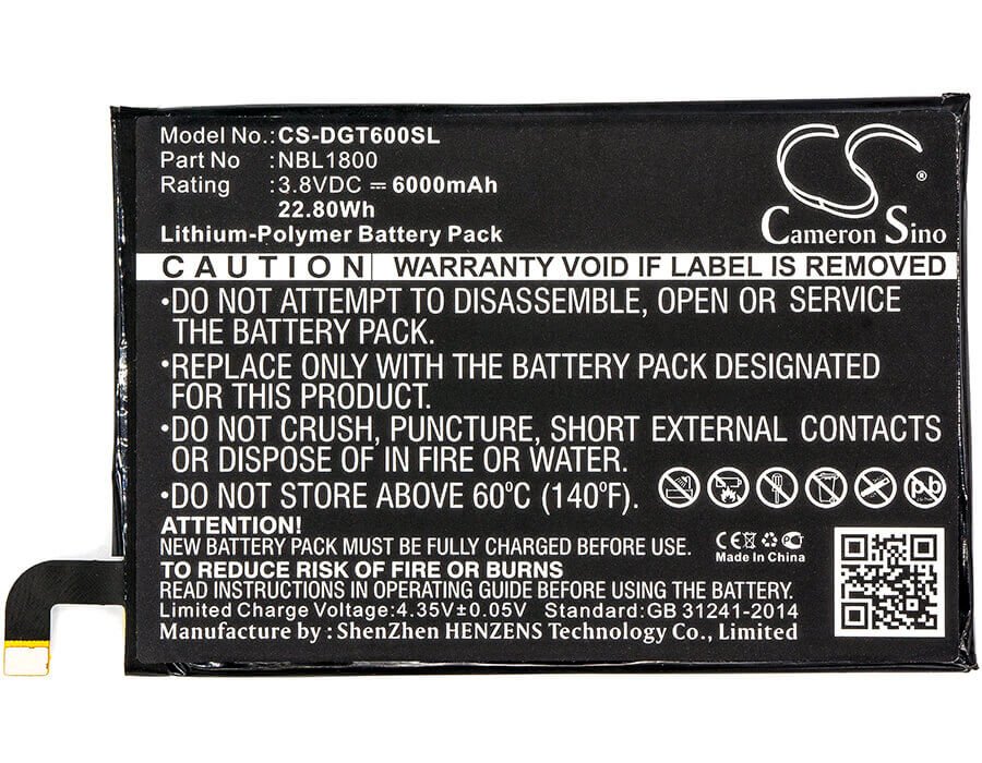 3.8V, Li-Polymer, 6000mAh, SmartPhone battery fits Doogee, Nbl1800, Homtom Ht6, T6, 22.8Wh Mobile, SmartPhone Cameron Sino Technology Limited (Smartphone)