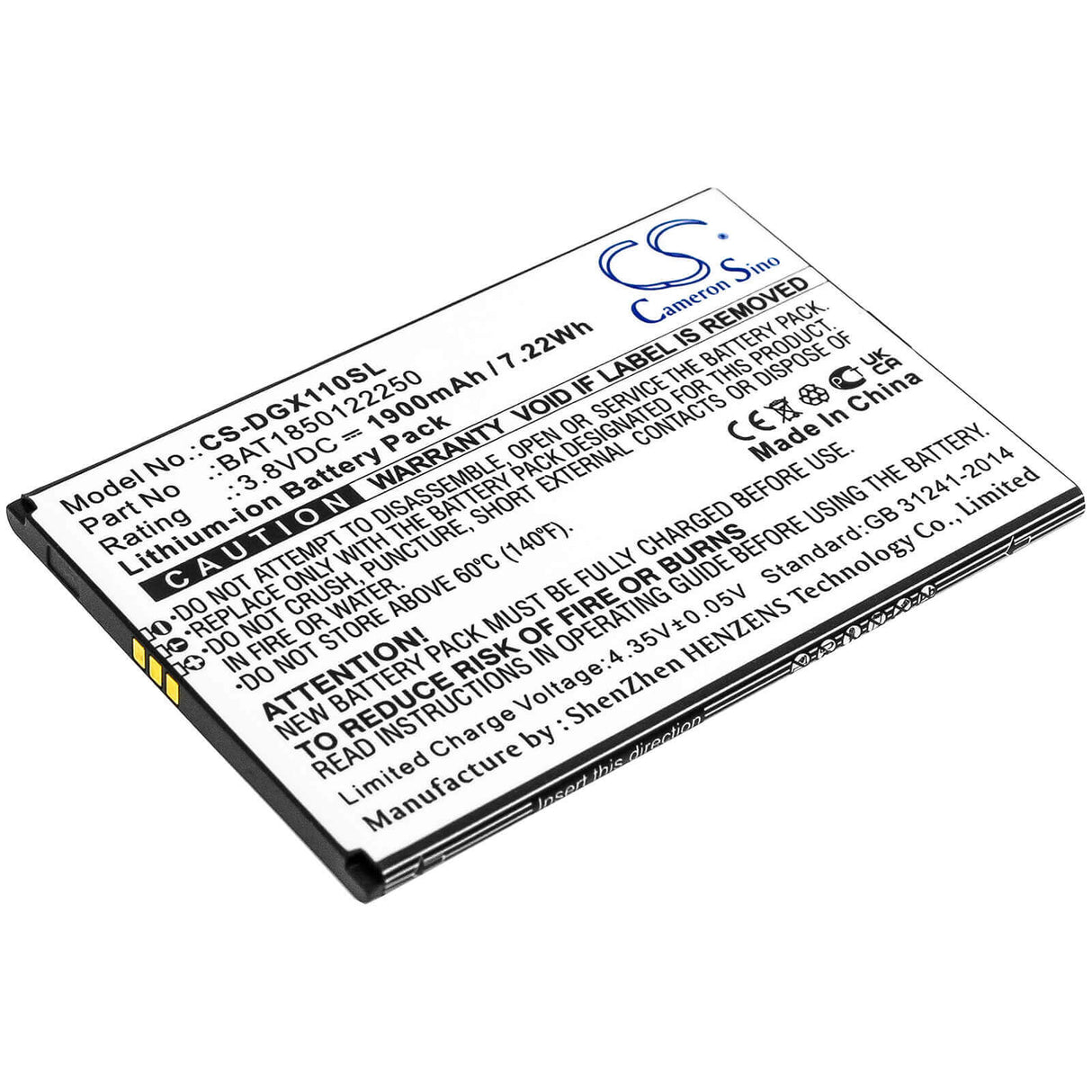 3.8V, Li-ion, 1900mAh, SmartPhone battery fits Doogee, Bat1850122250, X11, 7.22Wh Mobile, SmartPhone Cameron Sino Technology Limited (Smartphone)