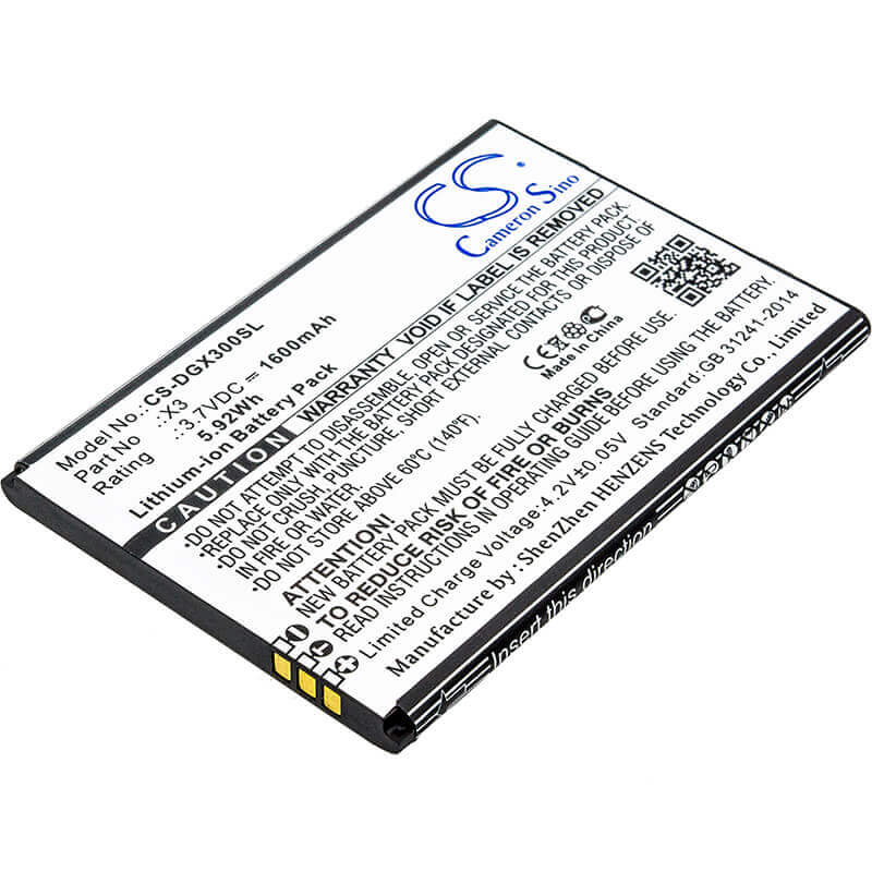 3,7V, Li-ion, 1600mAh, batterie de smartphone compatible avec Doogee, X3, X3, 5,92Wh Mobile, SmartPhone Cameron Sino Technology Limited (Smartphone)