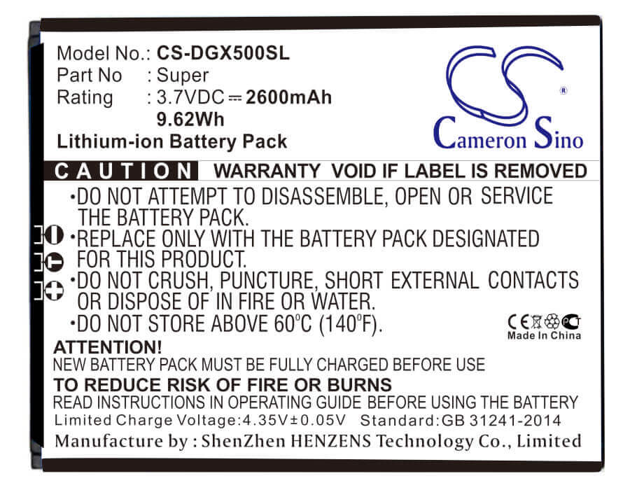 3.7V, Li-ion, 2200mAh, SmartPhone battery fits Doogee, Super, X5, X5 Pro, 8.14Wh Mobile, SmartPhone Cameron Sino Technology Limited (Suspended)