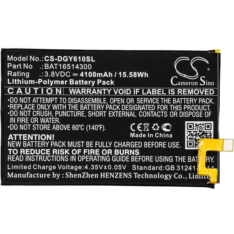 3,8V, Li-Polymère, 4100mAh, batterie de smartphone compatible avec Doogee, Bat16514300, Y6 Max, 15,58Wh Mobile, Smartphone Cameron Sino Technology Limited (Smartphone)