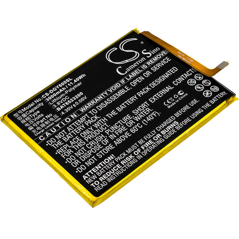 3,8V, Li-Polymer, 3000mAh, batterie de smartphone compatible avec Doogee, Bat6523200, Y6, Y6c, 11,4Wh Mobile, Smartphone Cameron Sino Technology Limited (Smartphone)