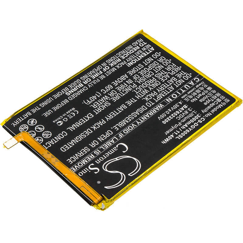 3,8V, Li-Polymer, 3000mAh, batterie de smartphone compatible avec Doogee, Bat6523200, Y6, Y6c, 11,4Wh Mobile, Smartphone Cameron Sino Technology Limited (Smartphone)