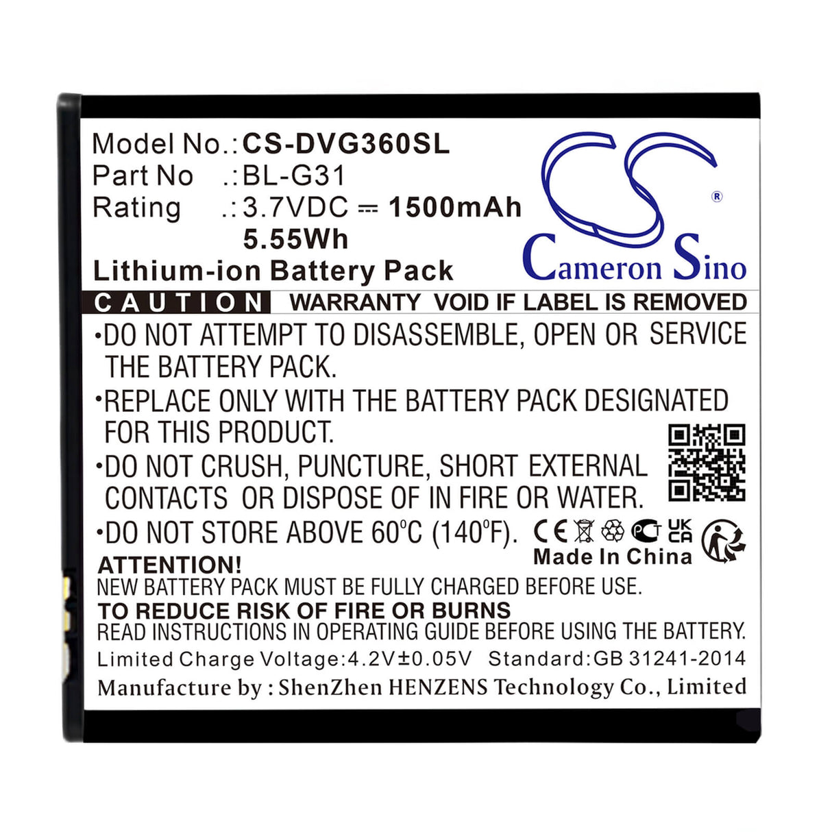 Batterie pour Doov, D360, D50, D910 3.7v, 1500mah - 5.55wh Batteries pour l'électronique Cameron Sino Technology Limited (Suspendu)