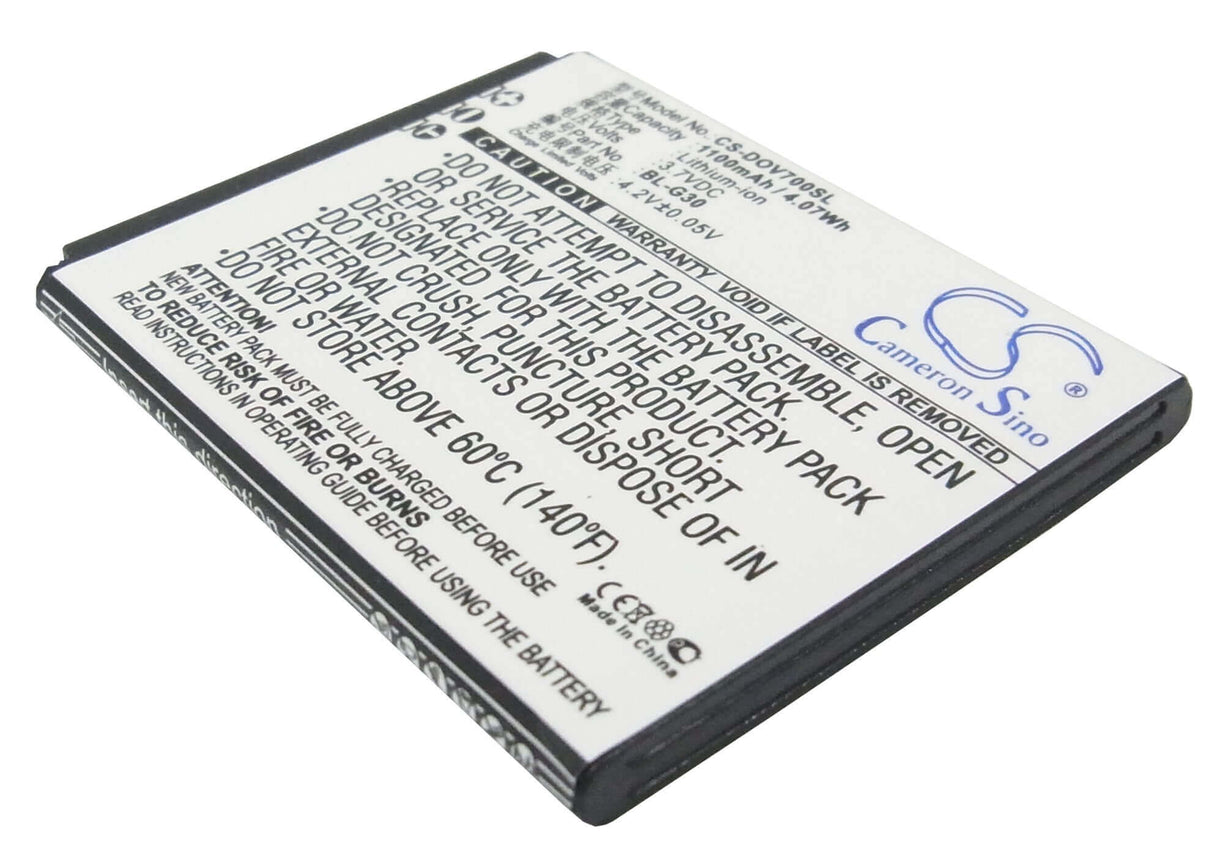3.7V, Li-ion, 1100mAh, SmartPhone battery fits Doov, Bl-g30, D7, Ieva D7, 4.07Wh Mobile, SmartPhone Cameron Sino Technology Limited (Suspended)