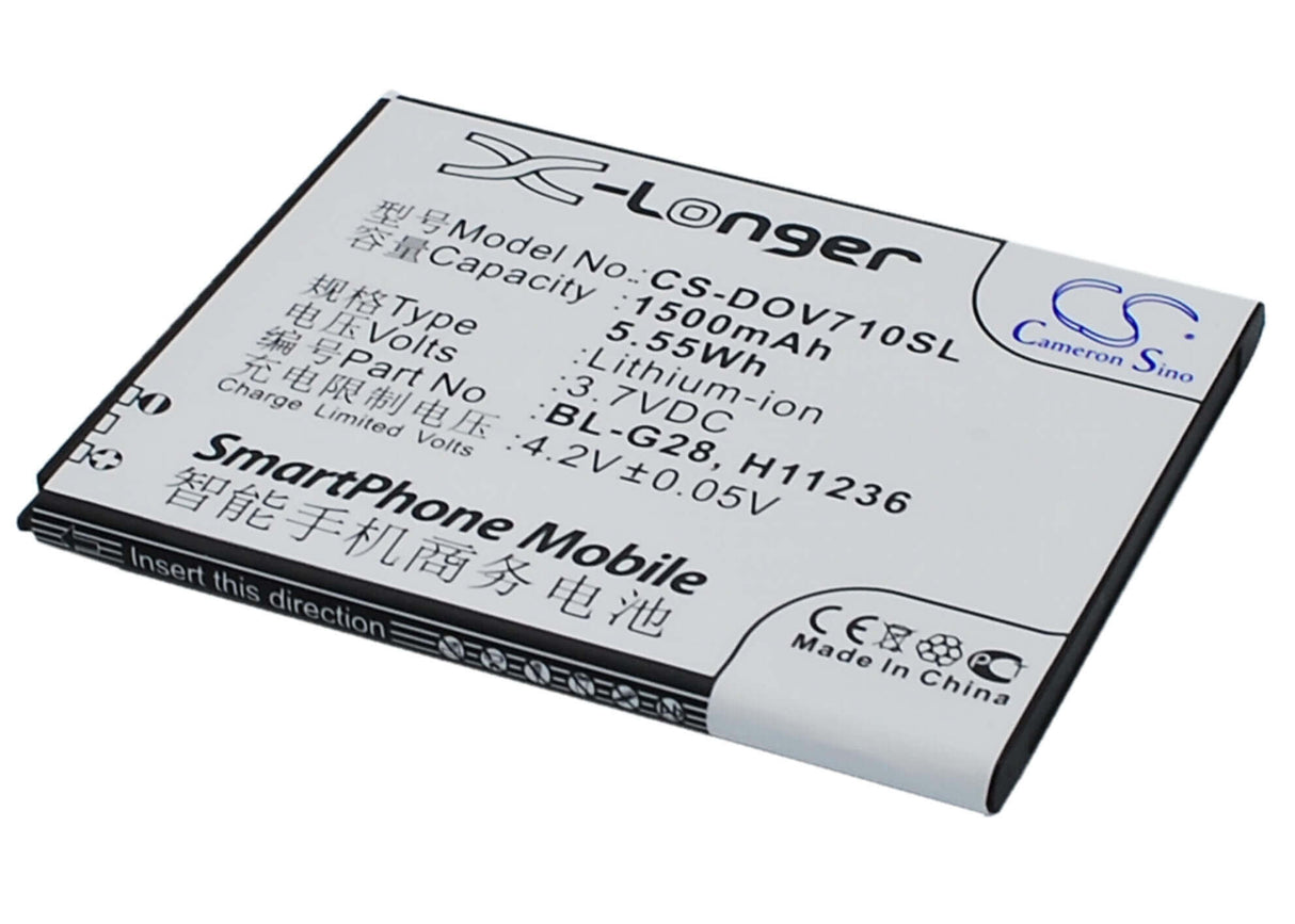3.7V, Li-ion, 1500mAh, SmartPhone battery fits Doov, Haier, Bl-g28, D710, Ieva D710, 5.55Wh Mobile, SmartPhone Cameron Sino Technology Limited (Smartphone)