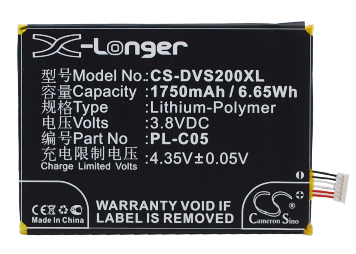 3.8V, Li-Polymer, 1750mAh, SmartPhone battery fits Doov, Pl-c03, Doov S2, 6.65Wh Mobile, SmartPhone Cameron Sino Technology Limited (Suspended)
