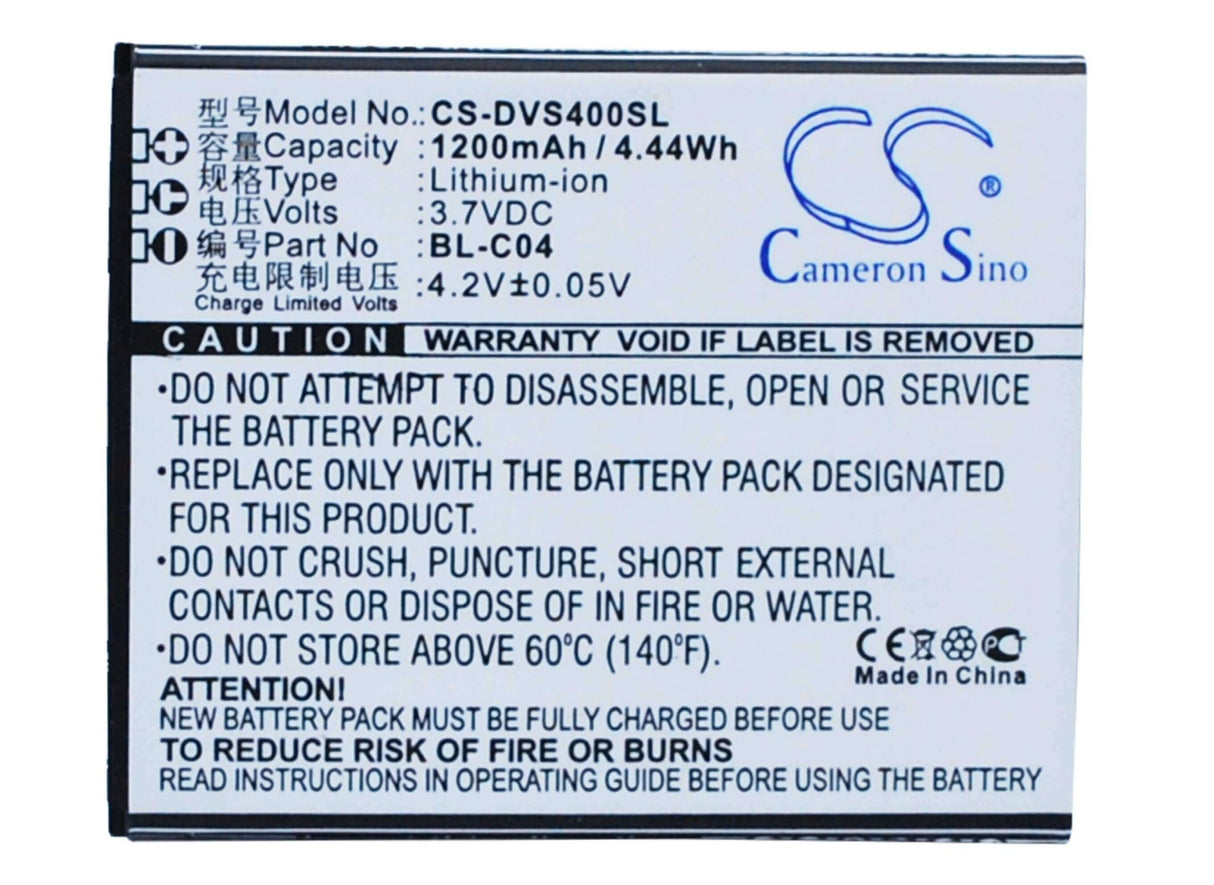 3.7V, Li-ion, 1200mAh, SmartPhone battery fits Doov, Bl-c04, D500, Isuper S1, 4.44Wh Mobile, SmartPhone Cameron Sino Technology Limited (Suspended)