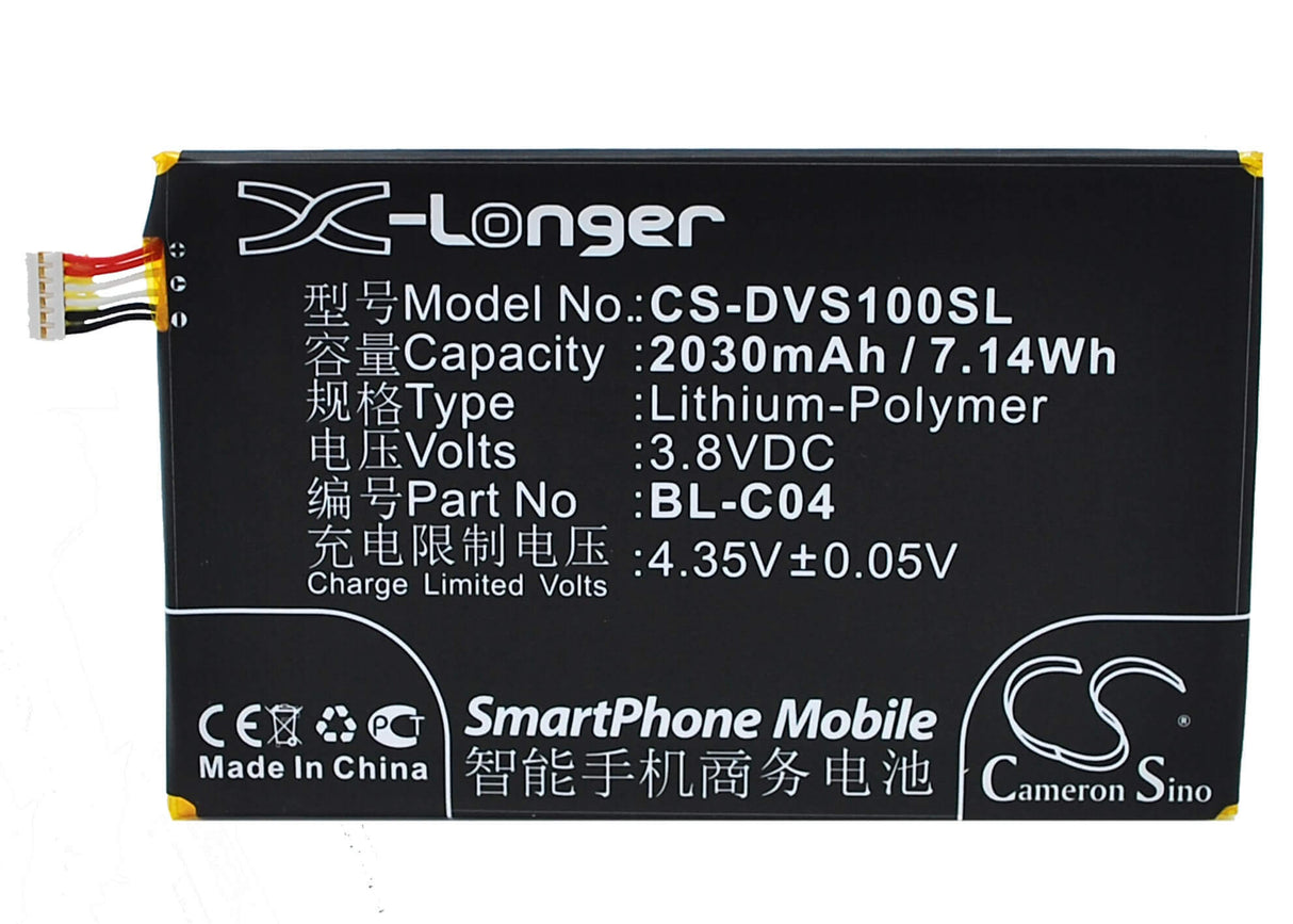 3.8V, Li-Polymer, 2030mAh, SmartPhone battery fits Doov, Pl-c01, S2x, 7.71Wh Mobile, SmartPhone Cameron Sino Technology Limited (Suspended)
