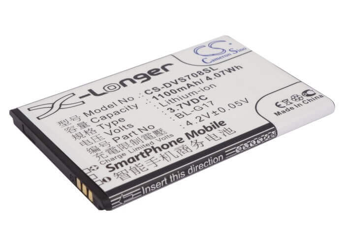 3.7V, Li-ion, 1100mAh, SmartPhone battery fits Doov, Bl-g17, Ieva D708, S708, 4.07Wh Mobile, SmartPhone Cameron Sino Technology Limited (Suspended)
