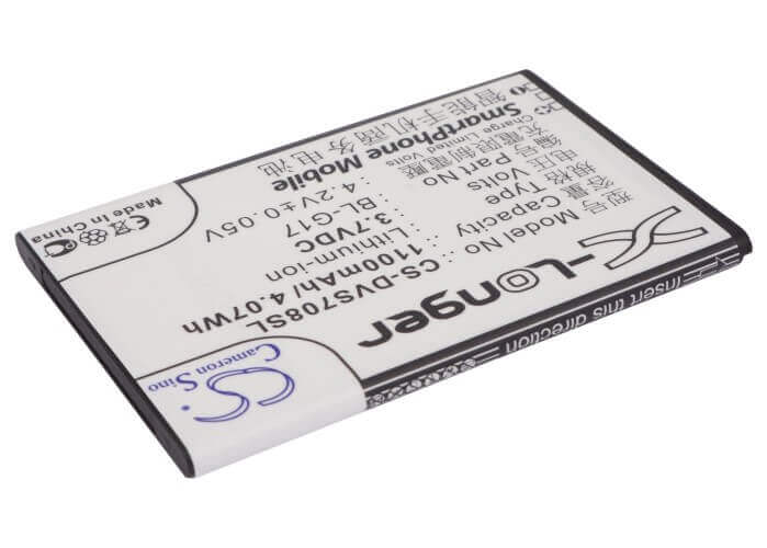 3.7V, Li-ion, 1100mAh, SmartPhone battery fits Doov, Bl-g17, Ieva D708, S708, 4.07Wh Mobile, SmartPhone Cameron Sino Technology Limited (Suspended)