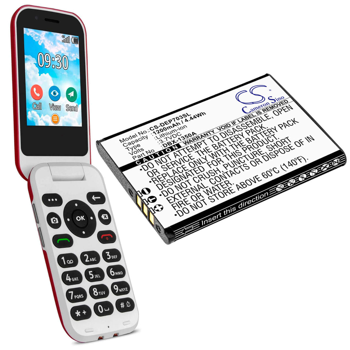 3.7V, Li-ion, 1200mAh, SmartPhone battery fits Doro, Dbx-1350a, 7030, 7031, 4.44Wh Mobile, SmartPhone Cameron Sino Technology Limited (Smartphone)