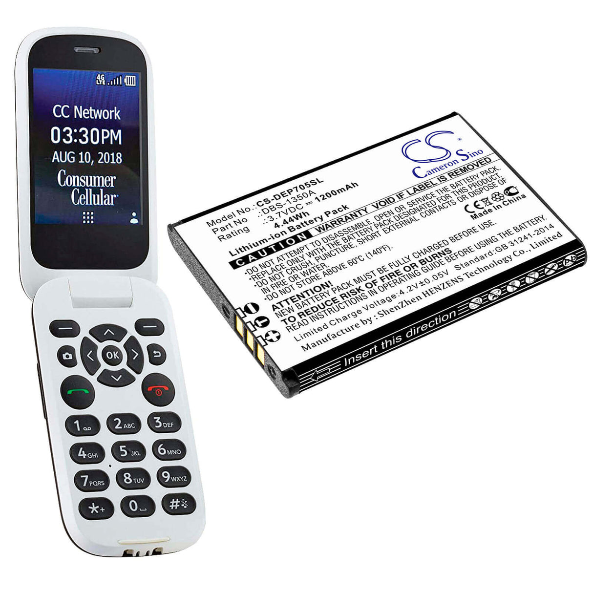 3.8V, Li-ion, 1200mAh, SmartPhone battery fits Doro, Dbs-1350a, 7050 Flip, 7050tl, 4.56Wh Mobile, SmartPhone Cameron Sino Technology Limited (Smartphone)