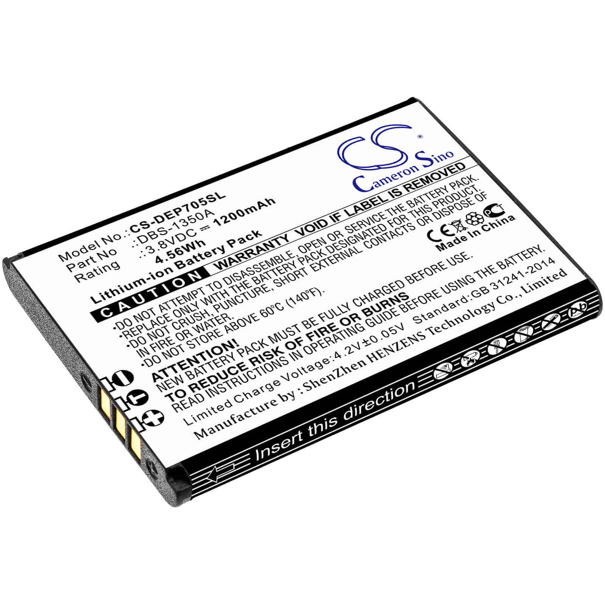 3.8V, Li-ion, 1200mAh, SmartPhone battery fits Doro, Dbs-1350a, 7050 Flip, 7050tl, 4.56Wh Mobile, SmartPhone Cameron Sino Technology Limited (Smartphone)