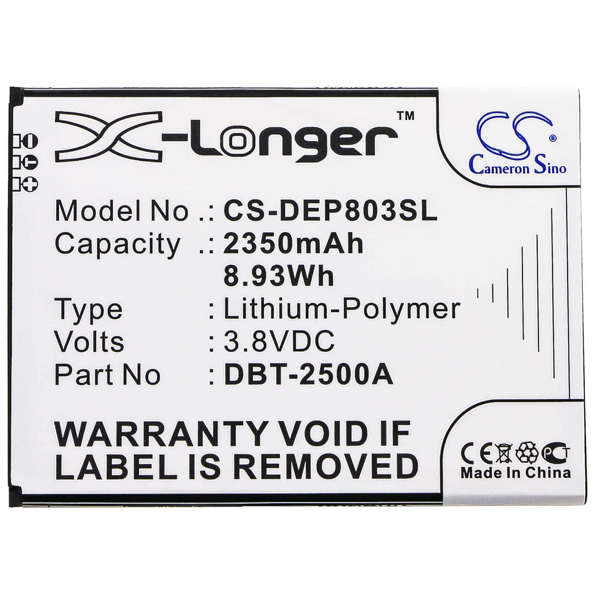 3.8V, Li-Polymer, 2350mAh, SmartPhone battery fits Doro, Dbt-2500a, 8035, Dsb-0170, 8.93Wh Mobile, SmartPhone Cameron Sino Technology Limited (Smartphone)