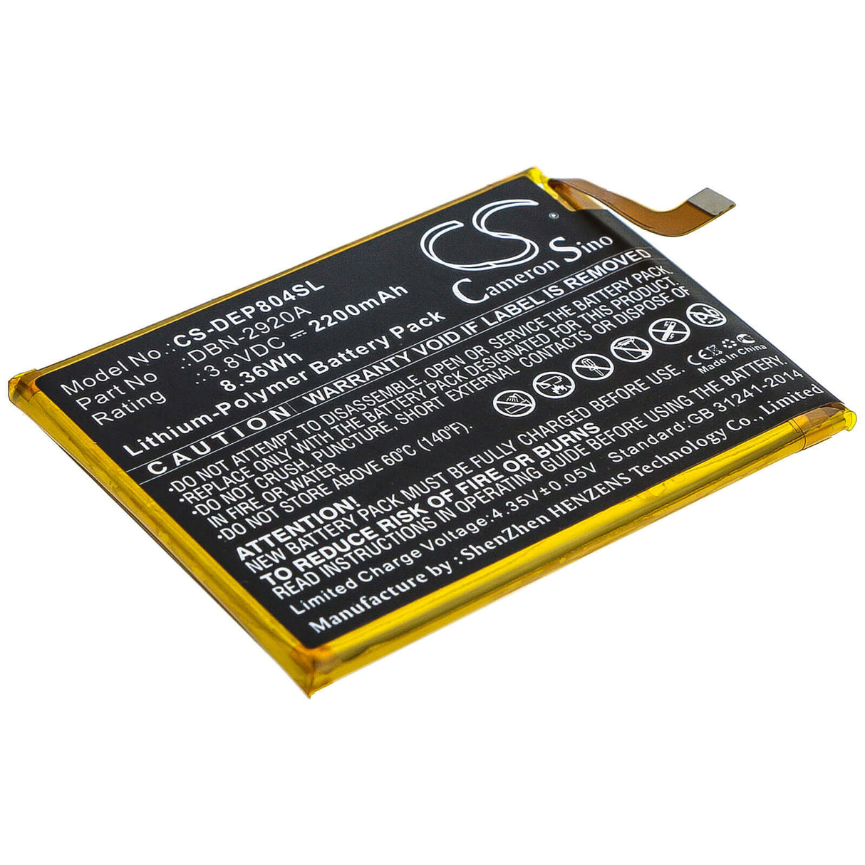 3.8V, Li-Polymer, 2200mAh, SmartPhone battery fits Doro, Dbn-2920a, 8040, 8042, 8.36Wh Mobile, SmartPhone Cameron Sino Technology Limited (Smartphone)