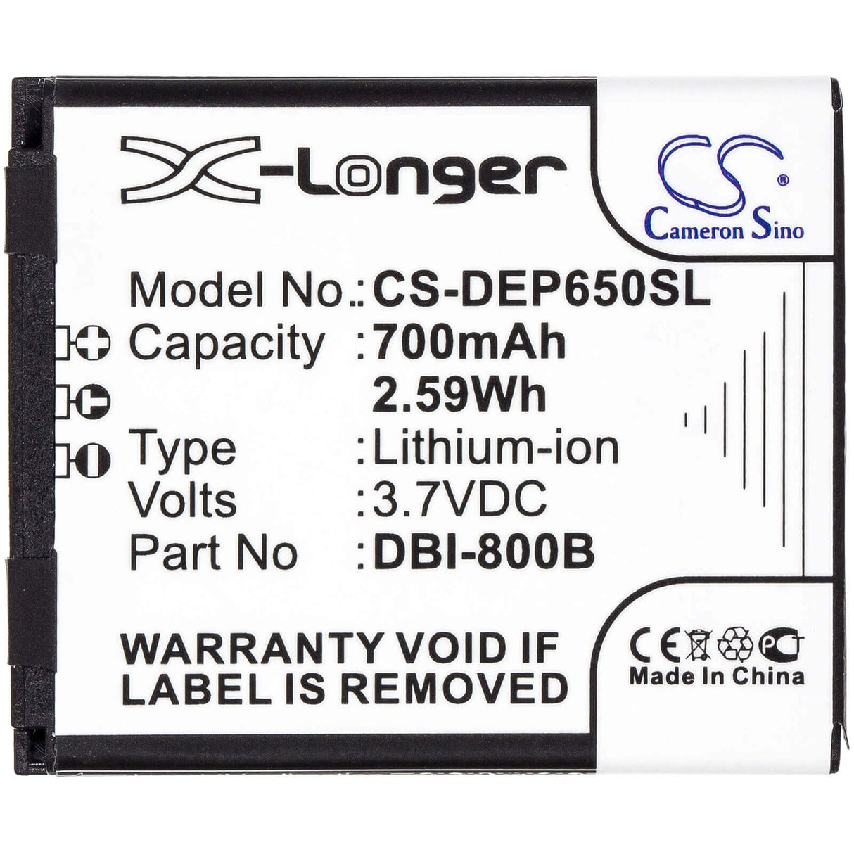 3.7V, Li-ion, 700mAh, SmartPhone battery fits Doro, Dbi-800b, Liberto 650, Secure 580, 2.59Wh Mobile, SmartPhone Cameron Sino Technology Limited (Smartphone)