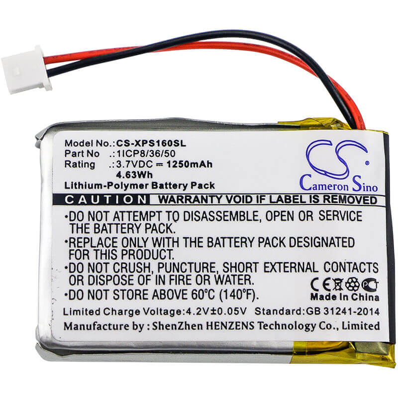 3,7V, Li-Polymère, 1250mAh, batterie GPS compatible avec Dual, 1icp8/36/50, Xgps160, Récepteur GPS Xgps160 Skypro, 4,63Wh GPS, Navigateur Cameron Sino Technology Limited