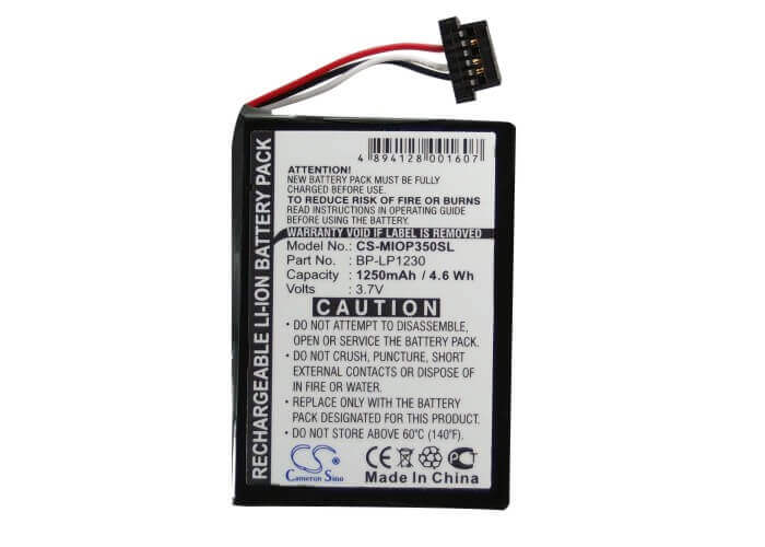 3,7V, Li-ion, 1250mAh, batterie GPS compatible avec Pioneer, Typhoon, Dunlop, Tansonic, Yakumo, Mitac, Navigon, Navman, Medion, Navi 6000, 4,63Wh GPS, Navigator Cameron Sino Technology Limited