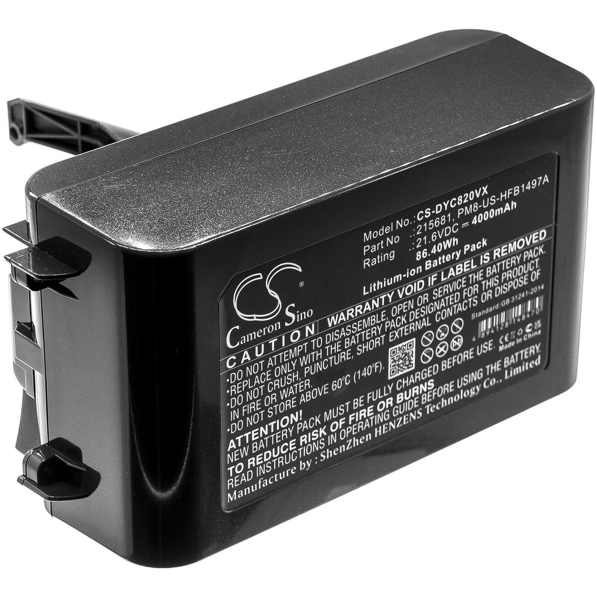 21.6V, Li-ion, 4000mAh, Vacuum battery fits Dyson, V8, V8 Absolute, V8 Absolute Cord-free, 86.40Wh Vacuum Cameron Sino Technology Limited