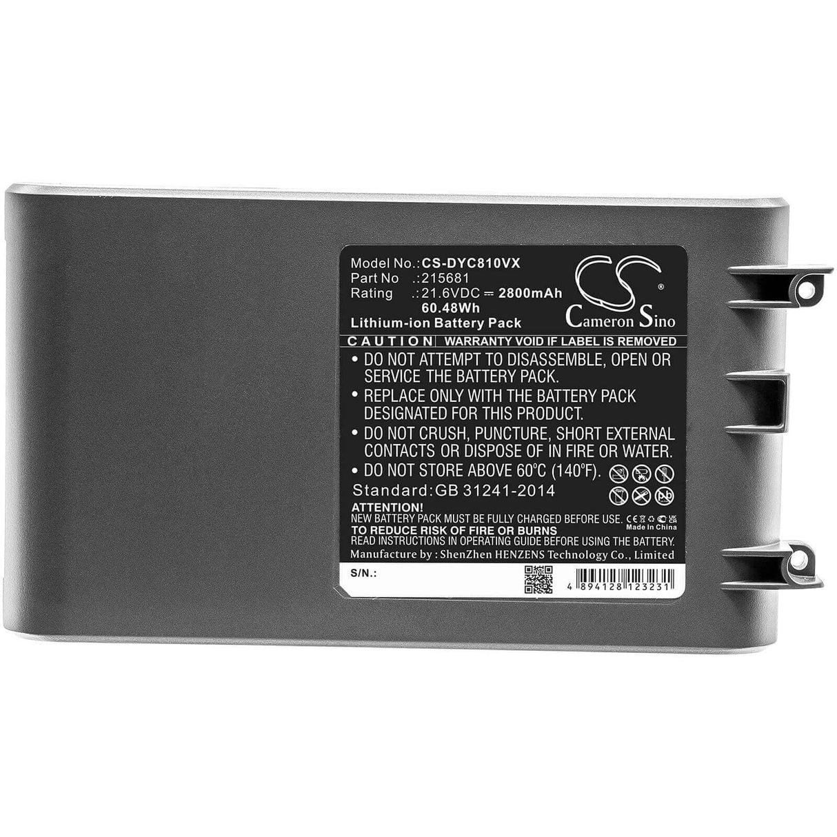Vacuum battery for Dyson, Sv10, V8, V8 Absolute, V8 Absolute Cord-free, 6mw, 21.6v, 2800mah - 60.48wh Vacuum Cameron Sino Technology Limited