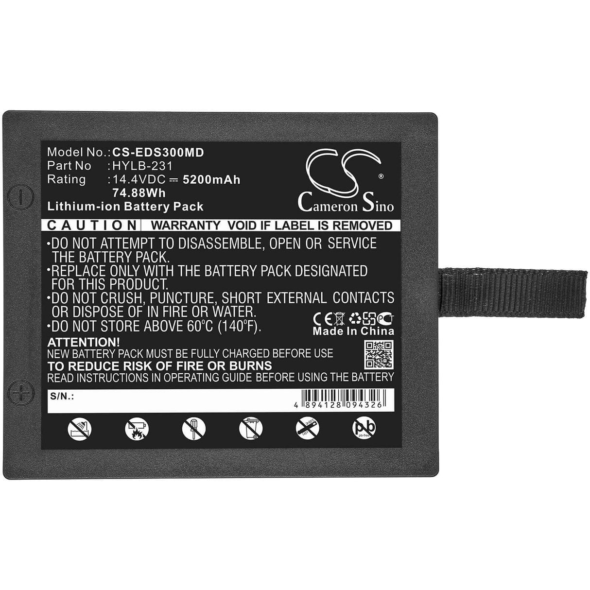 14.4V, Li-ion, 5200mAh, Medical battery fits Edan, Hylb-231, Se3, Se-3, 74.88Wh Medical Cameron Sino Technology Limited (Medical)