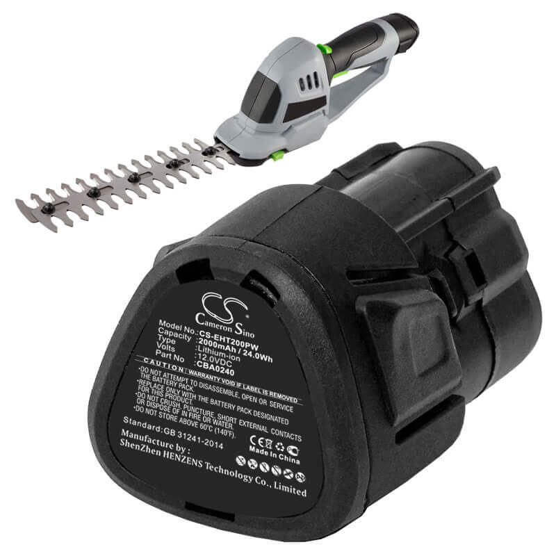 12.0V, Li-ion, 2000mAh, Gardening Tools battery fits Ego, Cba0240, Cht2001e Cordless Shrub, Cht2001e Grass Shears, 24.00Wh Gardening Tools Cameron Sino Technology Limited (Power Tools)