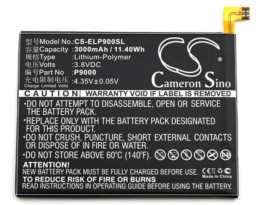 3.8V, Li-Polymer, 3000mAh, SmartPhone battery fits Elephone, P9000, P9000, P9000 Dual Sim Lte, 11.4Wh Mobile, SmartPhone Cameron Sino Technology Limited (Smartphone)