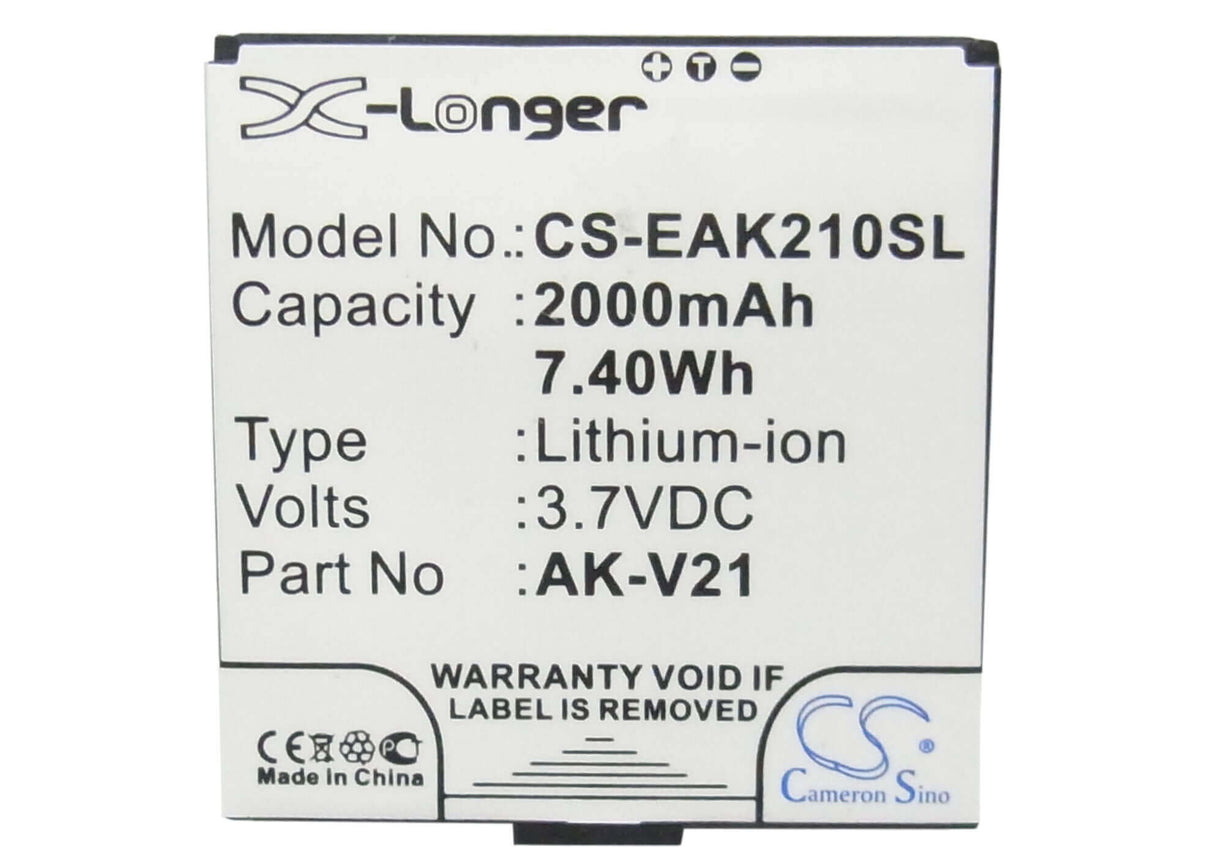 3.7V, Li-ion, 2000mAh, SmartPhone battery fits Emporia, 40427, Ak-v21, Talk, 7.4Wh Mobile, SmartPhone Cameron Sino Technology Limited (Suspended)