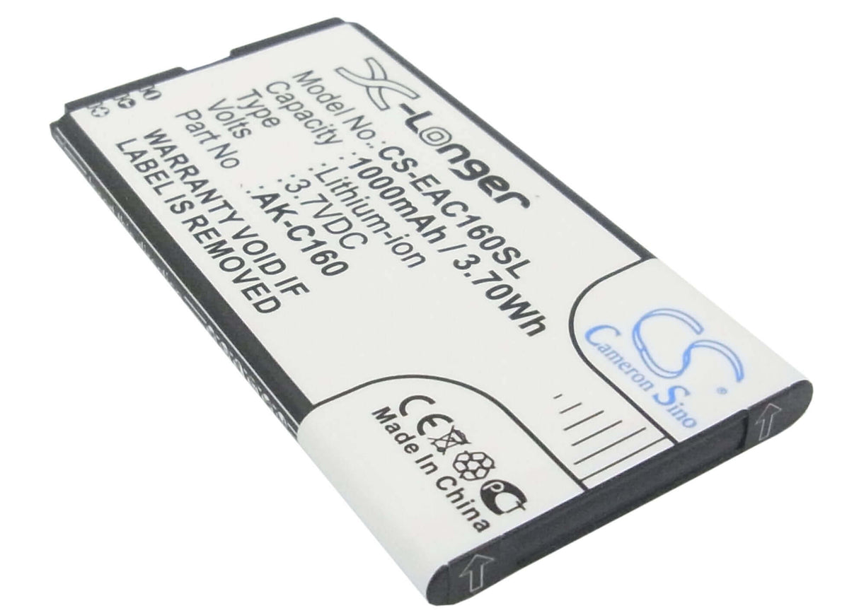 3.7V, Li-ion, 1000mAh, SmartPhone battery fits Emporia, Ak-c160, C160, C160_001_rd, 3.7Wh Mobile, SmartPhone Cameron Sino Technology Limited (Suspended)