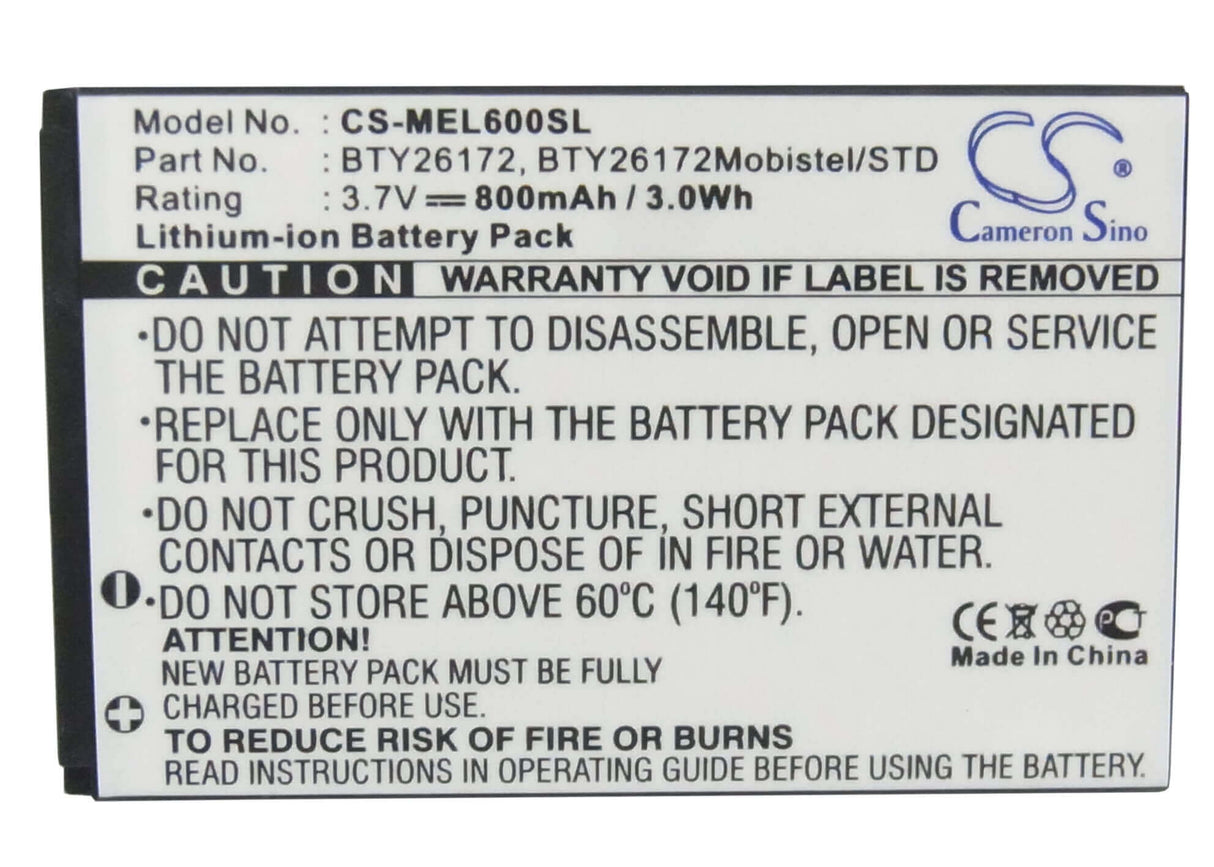 3.7V, Li-ion, 800mAh, SmartPhone battery fits Mobistel, Emporia, Bty26172, Mobistel El600, Mobistel El600 Dual, 2.96Wh Mobile, SmartPhone Cameron Sino Technology Limited (Smartphone)