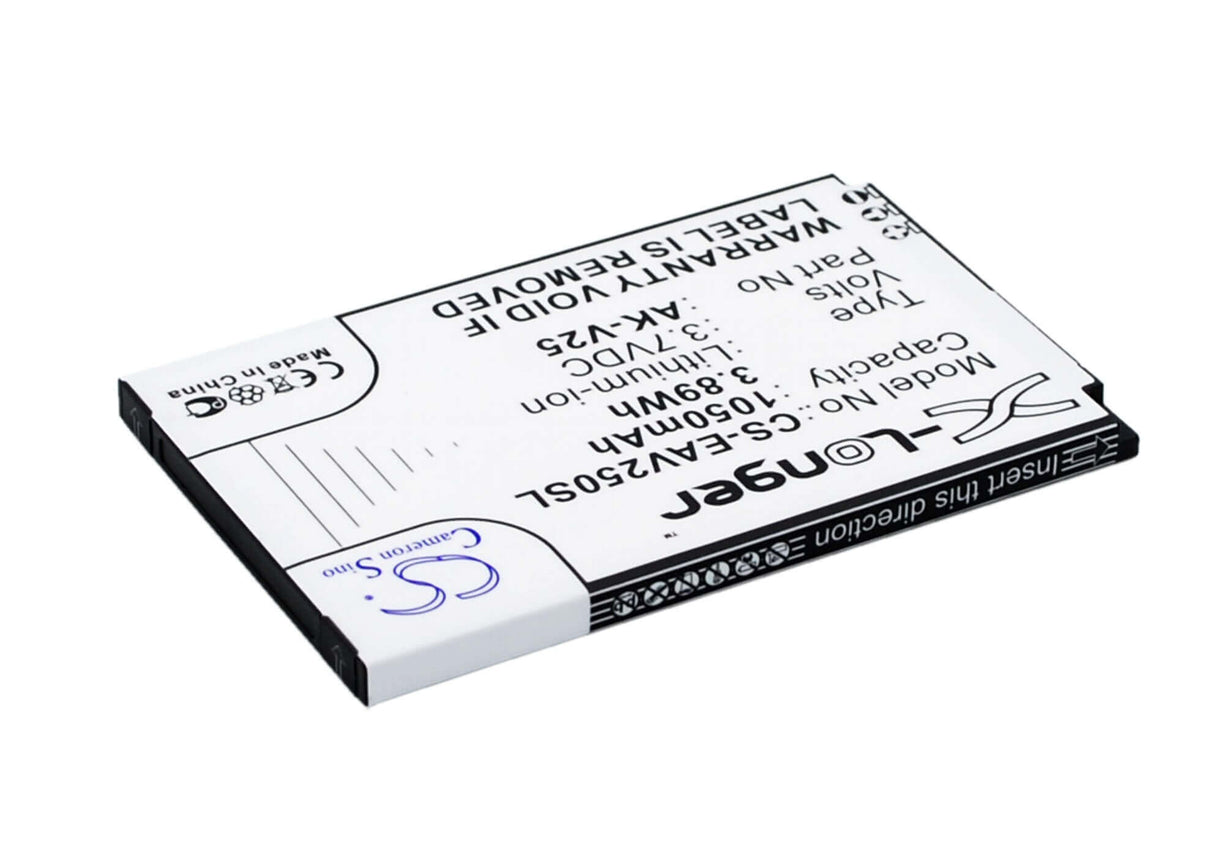 3.7V, Li-ion, 1050mAh, SmartPhone battery fits Emporia, Ak-v25, Active Senior, Euphoria, 3.89Wh Mobile, SmartPhone Cameron Sino Technology Limited (Smartphone)