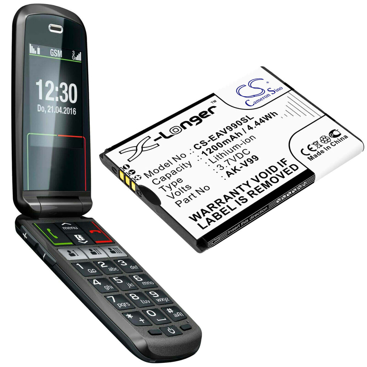 3.7V, Li-ion, 1200mAh, SmartPhone battery fits Emporia, Ak-v99, Basic V26, Select, 4.44Wh Mobile, SmartPhone Cameron Sino Technology Limited (Smartphone)