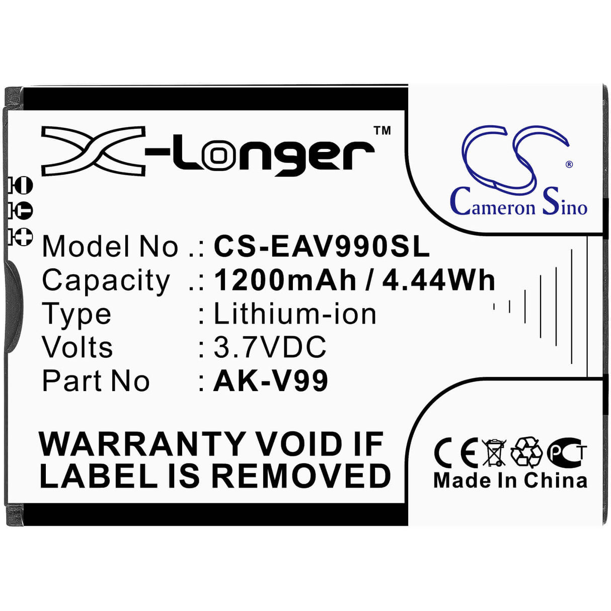 3.7V, Li-ion, 1200mAh, SmartPhone battery fits Emporia, Ak-v99, Basic V26, Select, 4.44Wh Mobile, SmartPhone Cameron Sino Technology Limited (Smartphone)