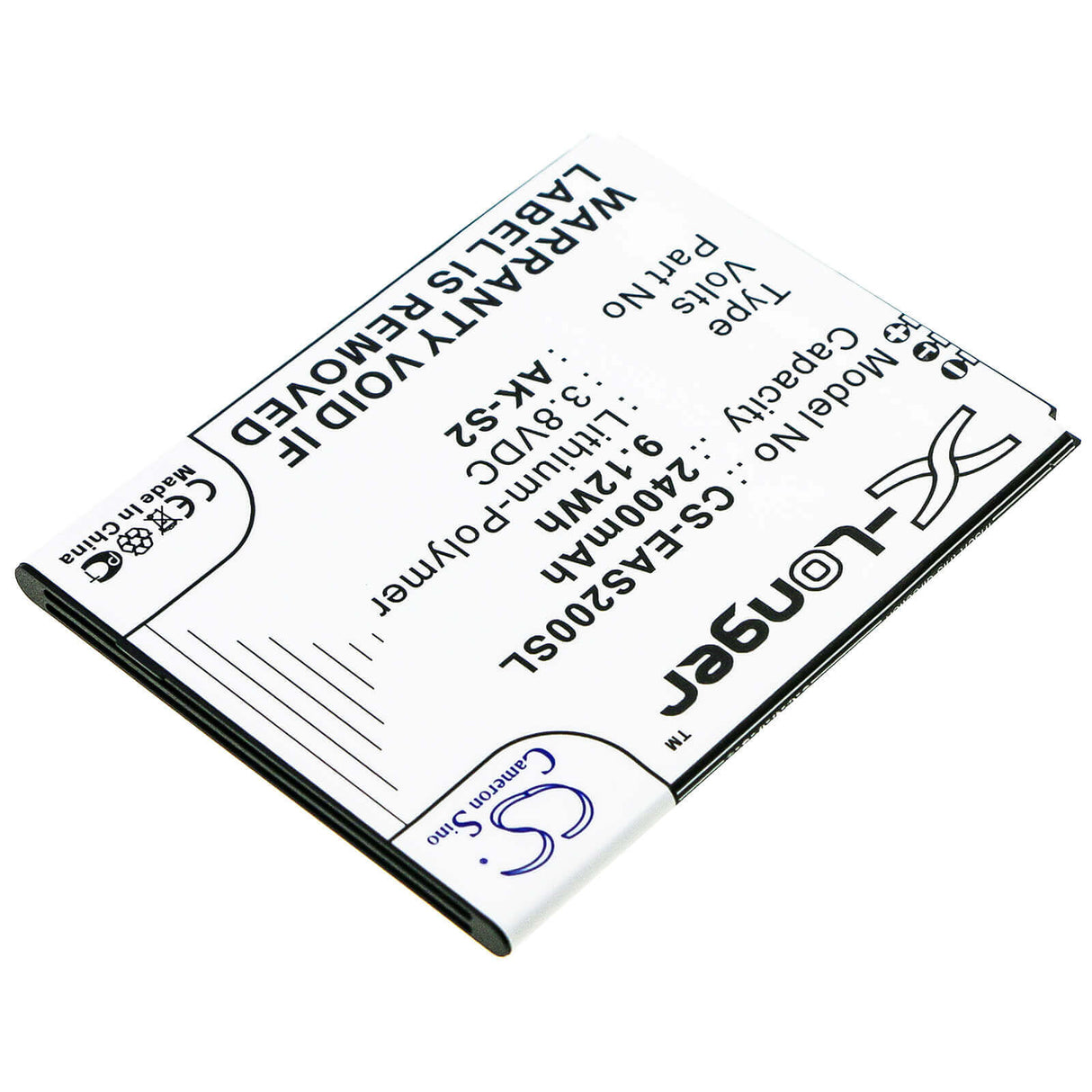 3.8V, Li-Polymer, 2400mAh, SmartPhone battery fits Emporia, Ak-s2, Smart 2, 9.12Wh Mobile, SmartPhone Cameron Sino Technology Limited (Smartphone)