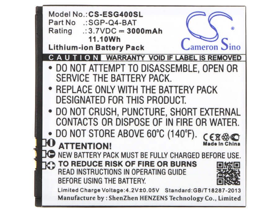 3.7V, Li-ion, 3000mAh, SmartPhone battery fits Evolveo, Sgp-q4-bat, Strongphone Q4, 11.1Wh Mobile, SmartPhone Cameron Sino Technology Limited (Smartphone)