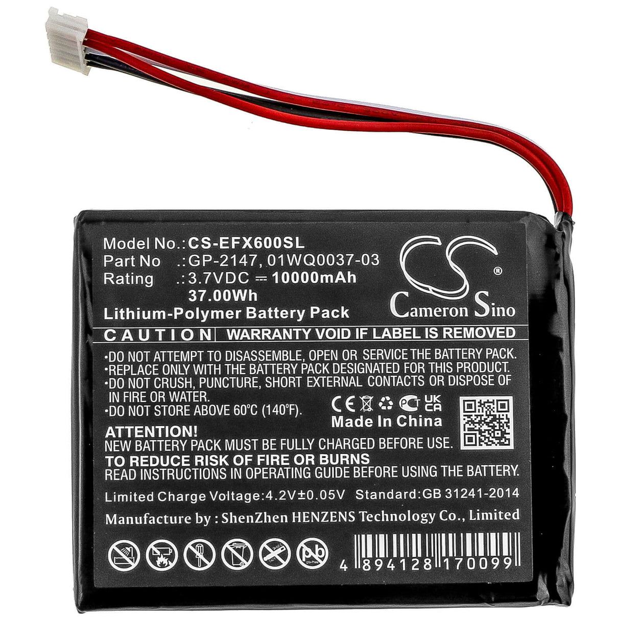 3,7V, Li-Polymère, 10000mAh, Batterie d'équipement compatible avec Exfo, 01wq0037-03, MAX-600, Max-605, 37Wh Équipement, Enquête, Test Cameron Sino Technology Limited